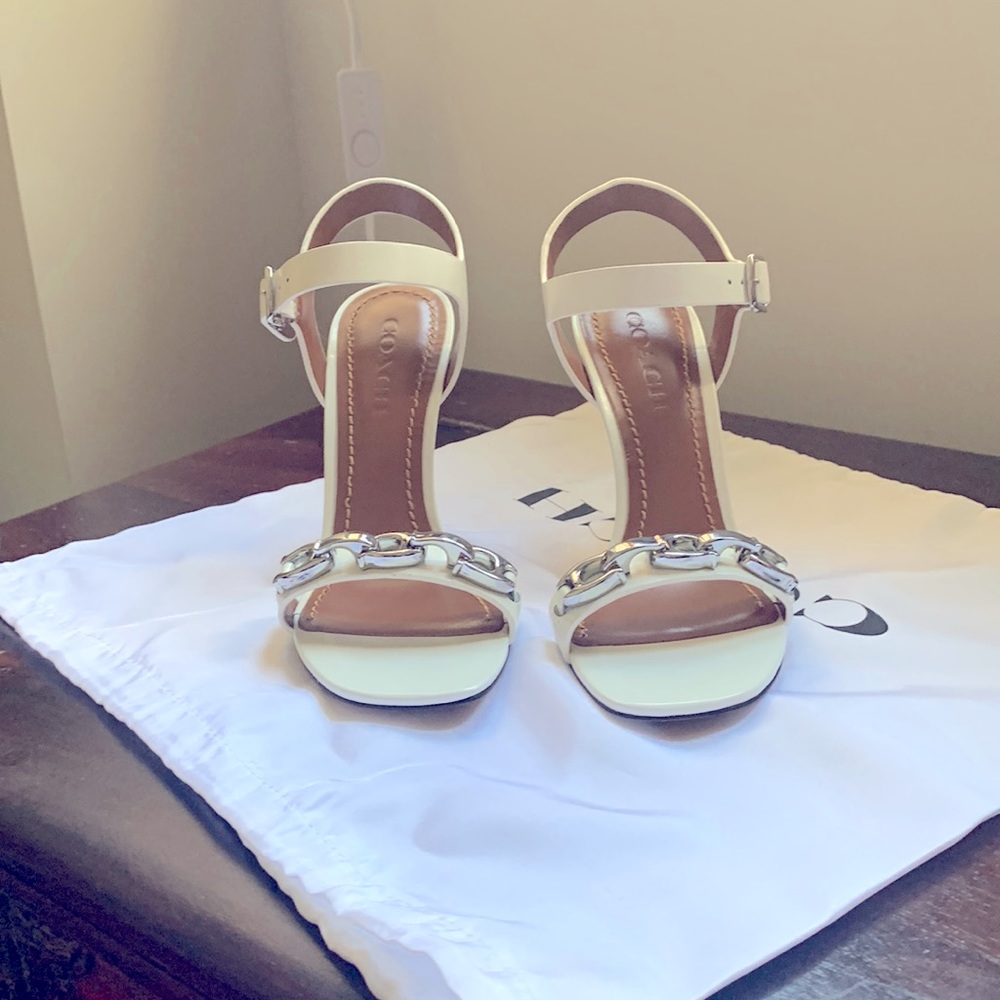 Coach white leather open toe sandals
